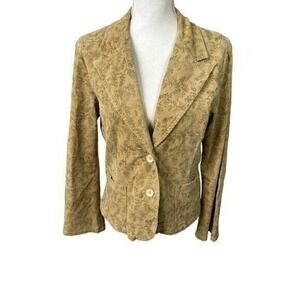 Vintage Leaf Print Corduroy Blazer Jacket Tan Beige Size‎ M Boho Western Style